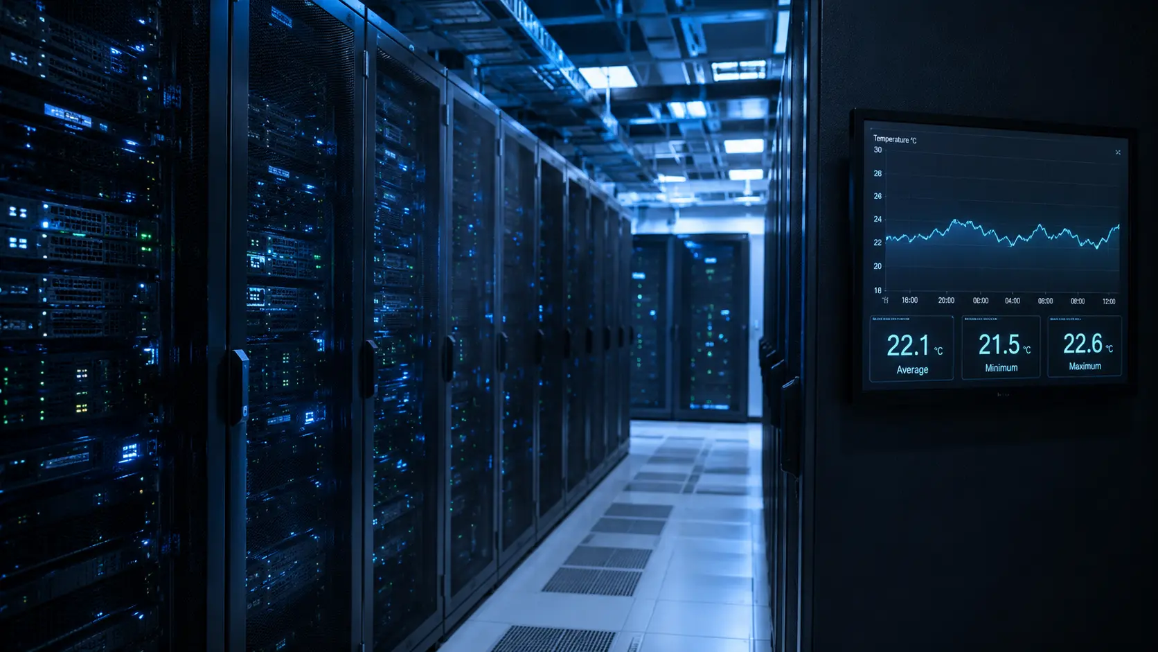 Оборудование в серверной комнате под контролем температуры
